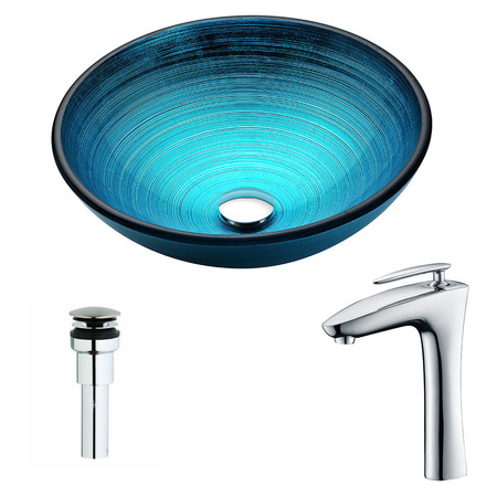 ANZZI Enti Deco-Glass Vessel Sink in Blue with Chrome Crown Faucet LSAZ045-022